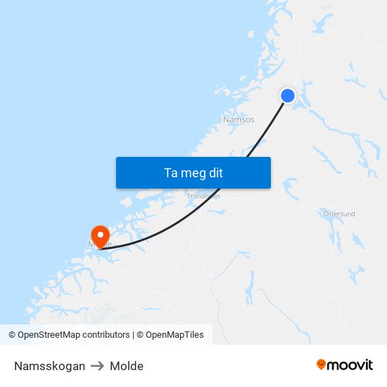 Namsskogan to Molde map