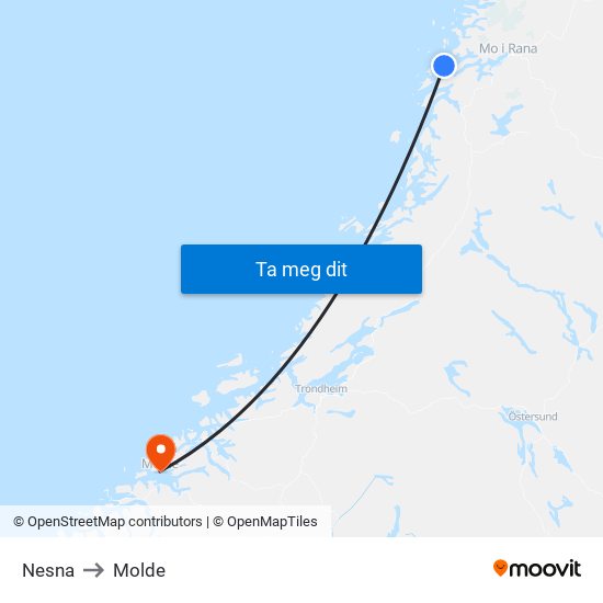 Nesna to Molde map