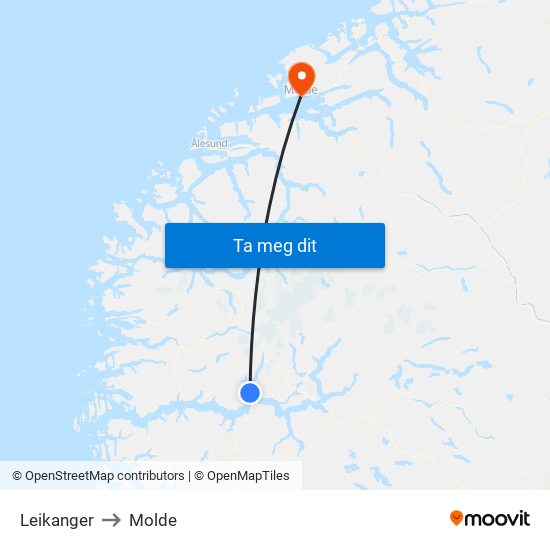 Leikanger to Molde map