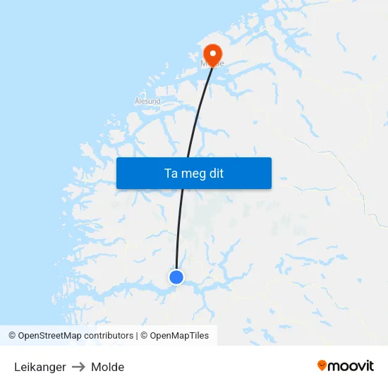 Leikanger to Molde map