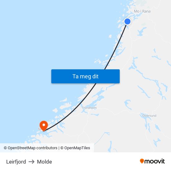 Leirfjord to Molde map