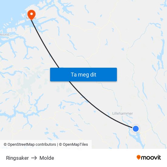 Ringsaker to Molde map