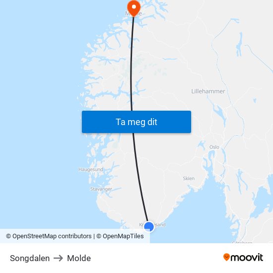 Songdalen to Molde map