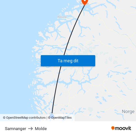 Samnanger to Molde map