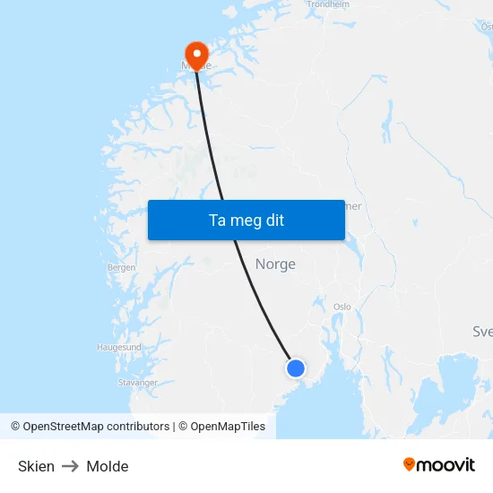 Skien to Molde map