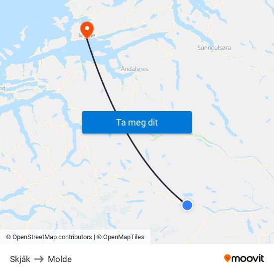 Skjåk to Molde map