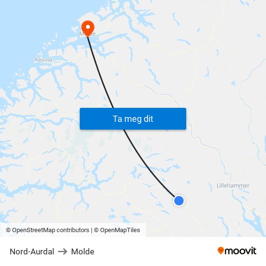 Nord-Aurdal to Molde map