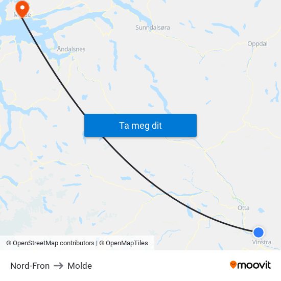 Nord-Fron to Molde map