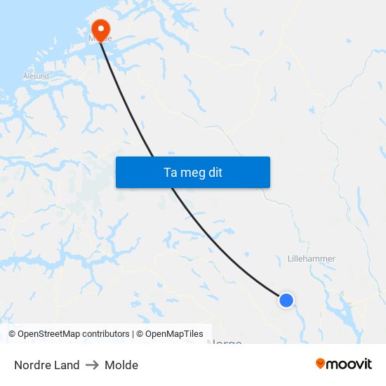 Nordre Land to Molde map