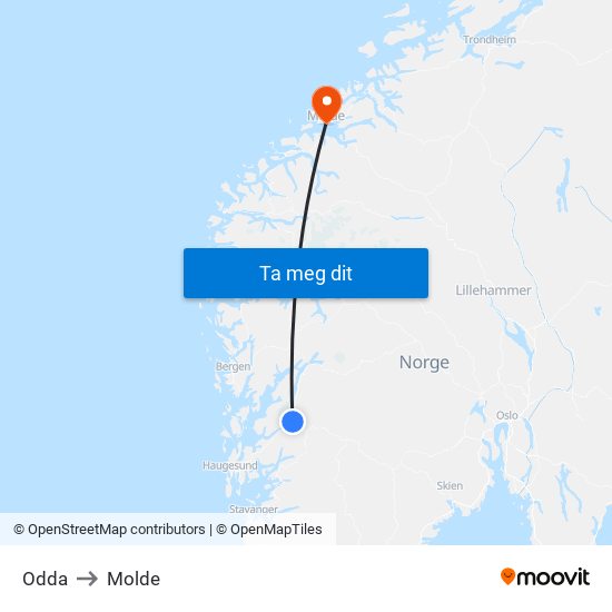 Odda to Molde map