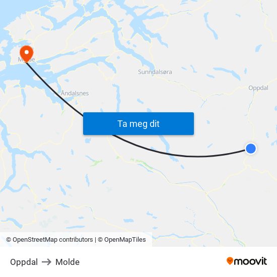 Oppdal to Molde map
