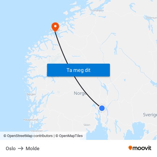 Oslo to Molde map