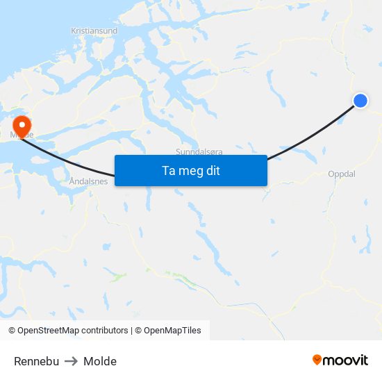 Rennebu to Molde map