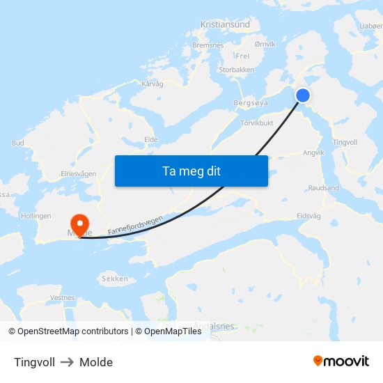 Tingvoll to Molde map