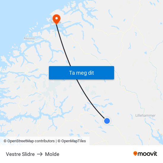 Vestre Slidre to Molde map