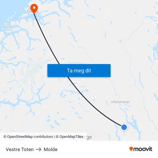 Vestre Toten to Molde map