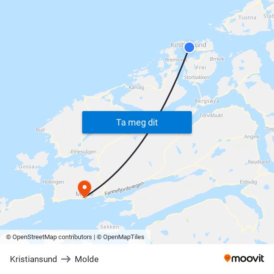 Kristiansund to Molde map