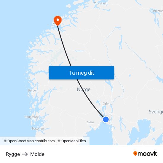 Rygge to Molde map