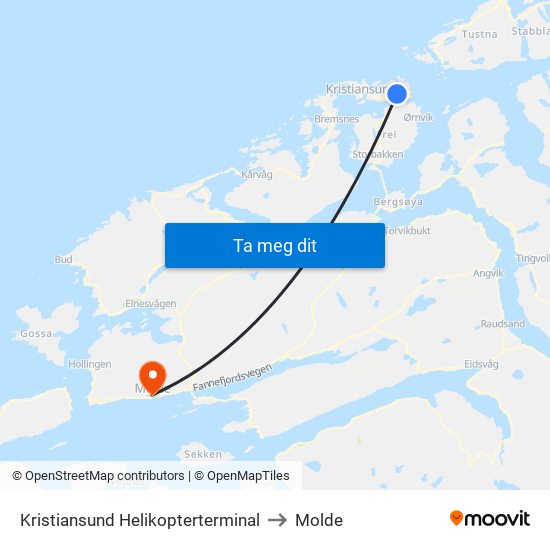 Kristiansund Helikopterterminal to Molde map