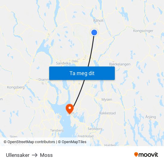 Ullensaker to Moss map