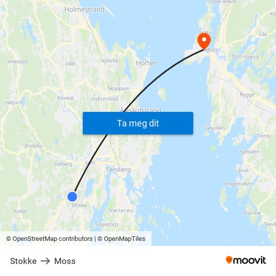 Stokke to Moss map