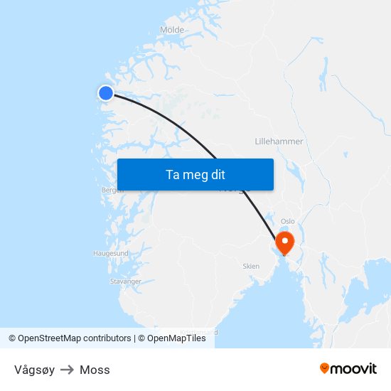 Vågsøy to Moss map