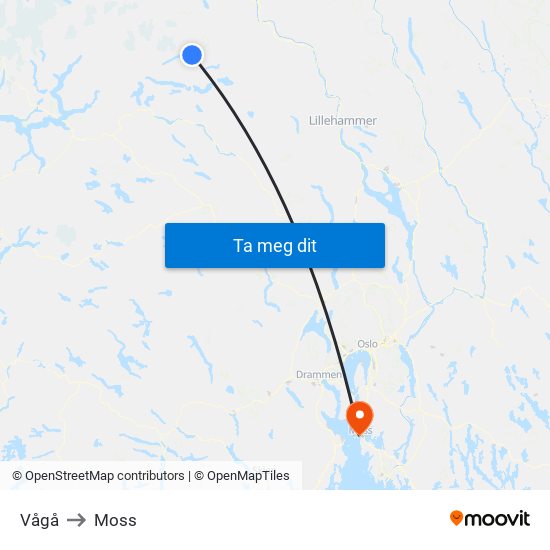 Vågå to Moss map