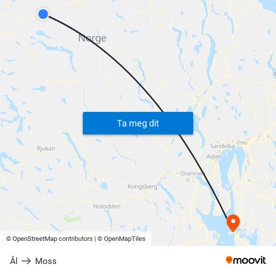 Ål to Moss map