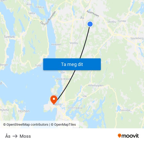 Ås to Moss map