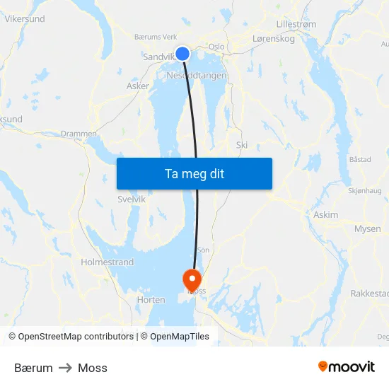 Bærum to Moss map