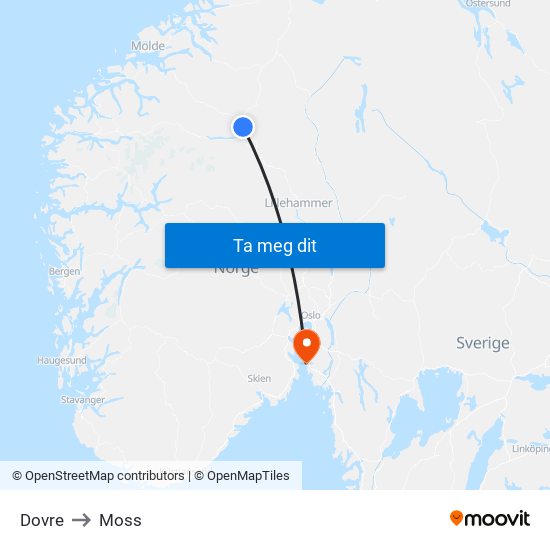 Dovre to Moss map