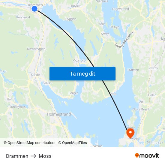 Drammen to Moss map