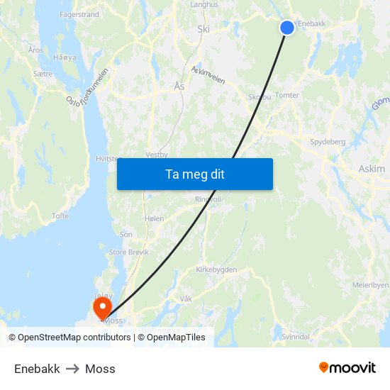 Enebakk to Moss map