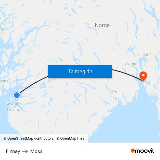 Finnøy to Moss map
