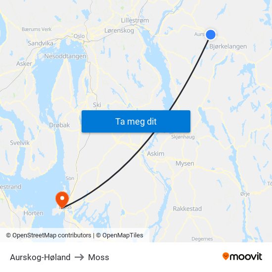 Aurskog-Høland to Moss map