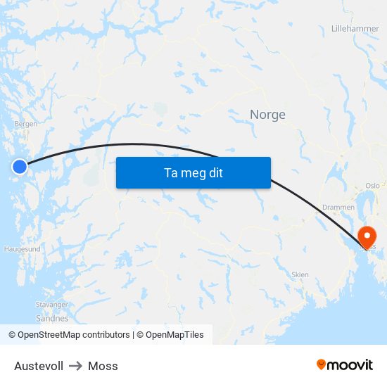 Austevoll to Moss map