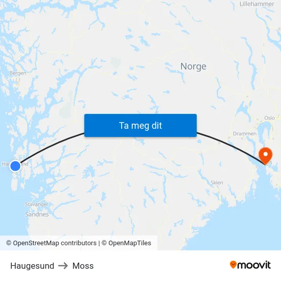 Haugesund to Moss map