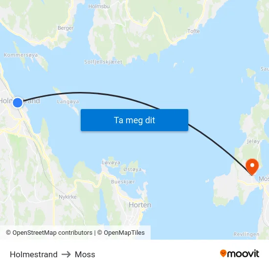 Holmestrand to Moss map