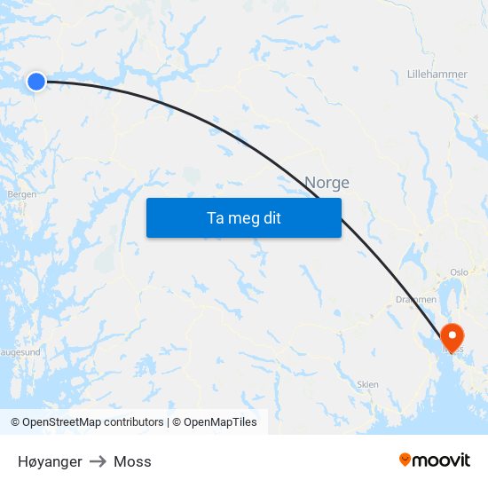 Høyanger to Moss map
