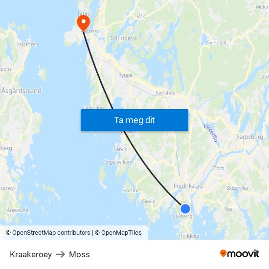 Kraakeroey to Moss map