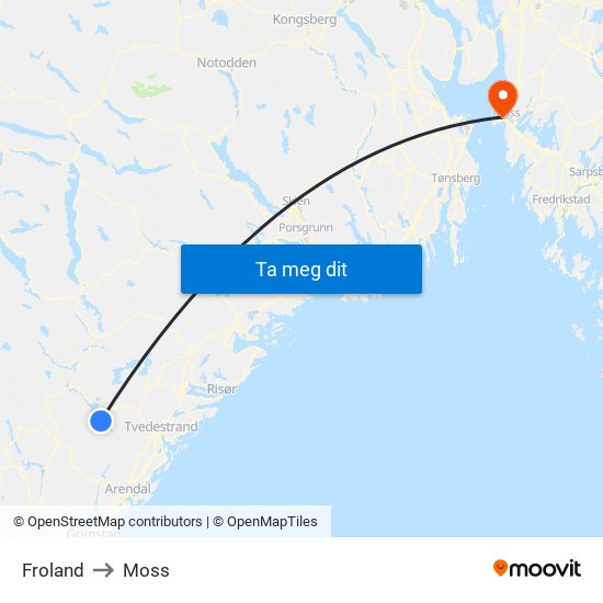 Froland to Moss map