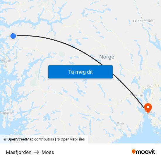 Masfjorden to Moss map