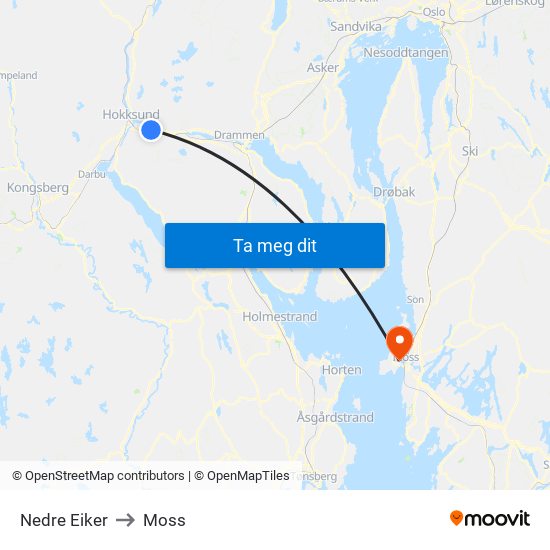Nedre Eiker to Moss map