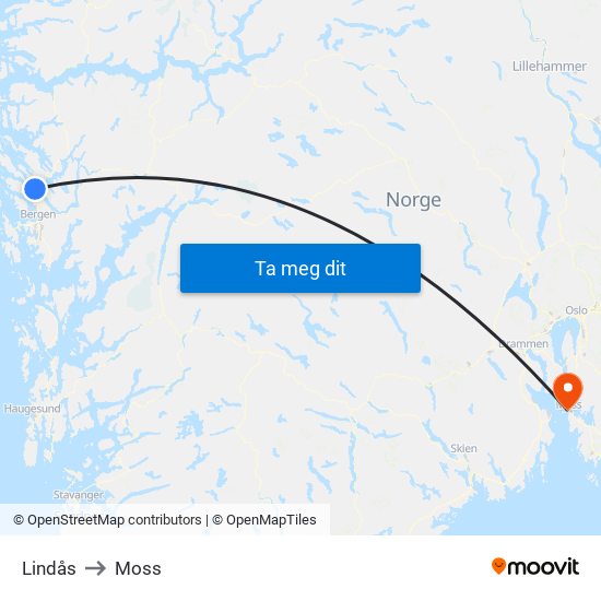Lindås to Moss map