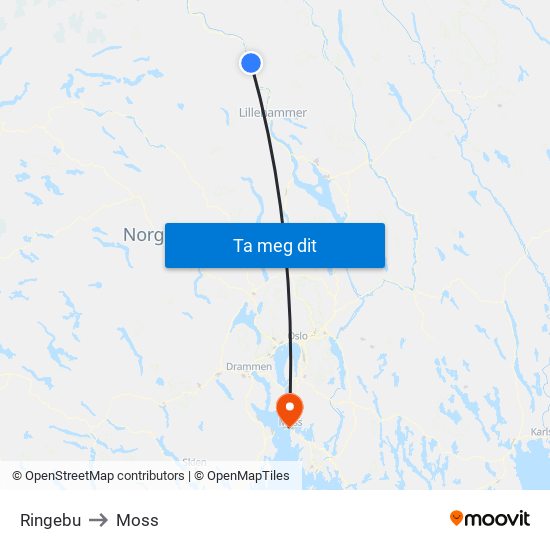 Ringebu to Moss map