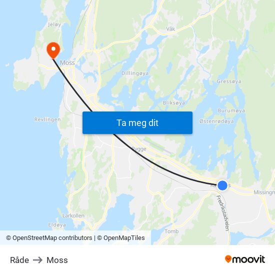 Råde to Moss map