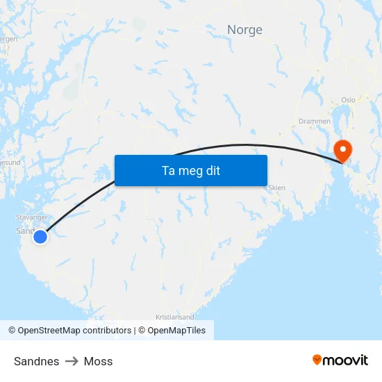 Sandnes to Moss map