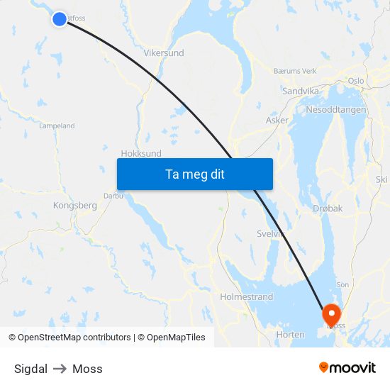 Sigdal to Moss map
