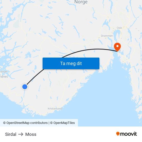 Sirdal to Moss map