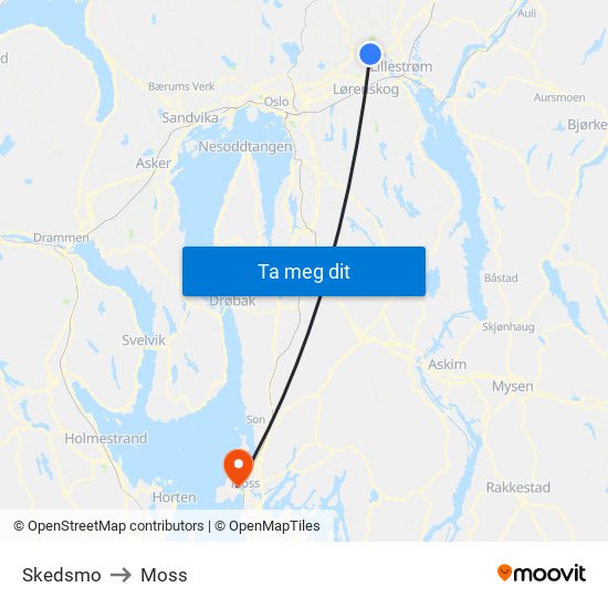 Skedsmo to Moss map